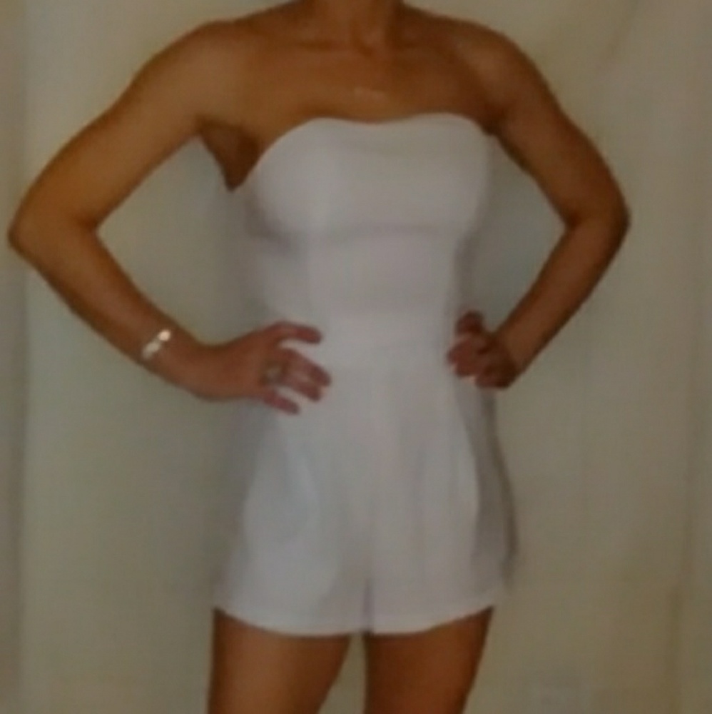 White strapless shorts romper
